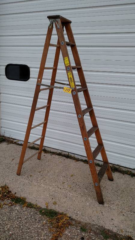lot 177 image: Blue Ribbon 8 Wooden Step Ladder...