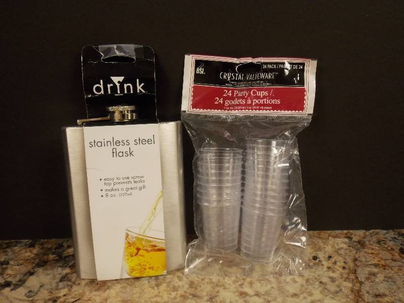 Stainless Steel Flask and Party Shot Glasses
