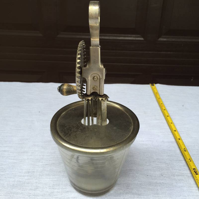 Vintage A & J Manual Hand Mixer Egg Beater with Splatter Guard Patent 1923