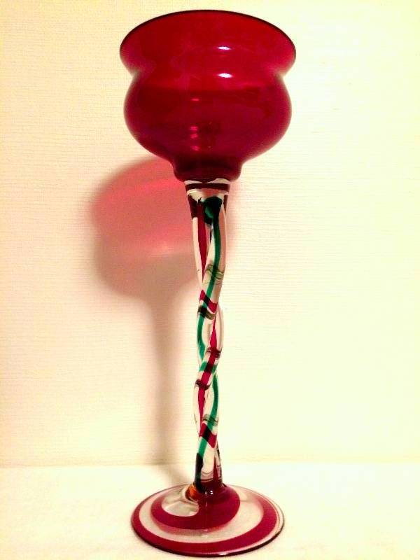 lot 045 image: 15 Tall Art Blown Glass MAde in Poland Christmas Giant Wine Glass Centerpiece Candle Holder Candy Bowl