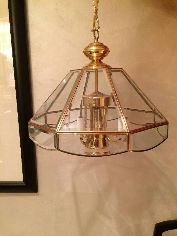 Vintage Brass Beveled Glass Gold Dome Octagon Dining 6 Arm Candle