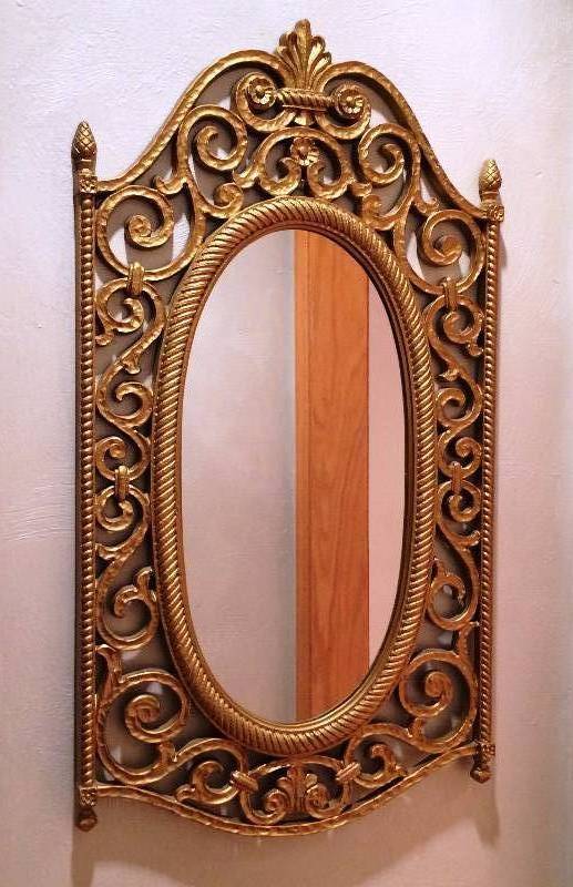 lot 024 image: 31 Large MID CENTURY MODERN Gilded Gold Scroll Rope Wall Mirror Ornate Hollywood Regency Syroco