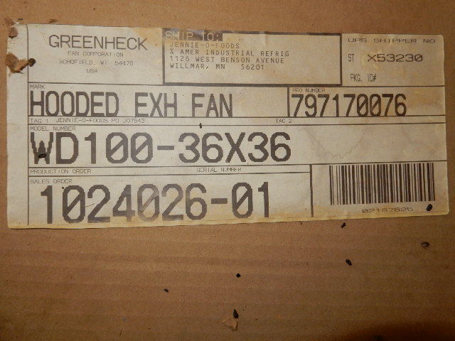 GREENHECK fan corp.. 2, 36 in x 36in Exhaust covers