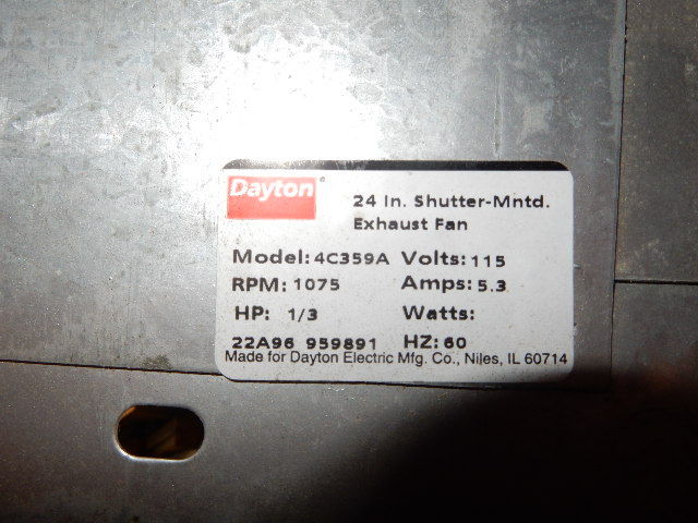 Dayton, 24in Shutter mounted exhaust fan