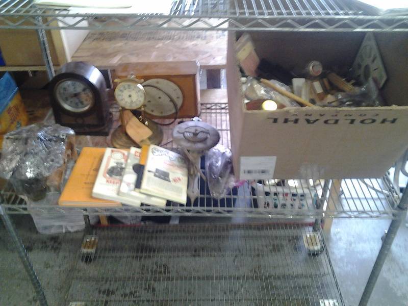 lot 107 image: Box Lot Of Old Clocks & Clock Parts