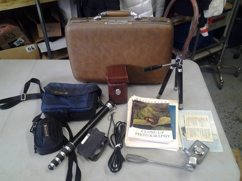 lot 104 image: Old Camera Cases, Brief Case, Tripod, Stands, Hasselblad Books