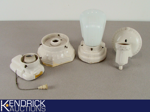 Lot of 4 Art Deco White Porcelier Brand Light Fixtures