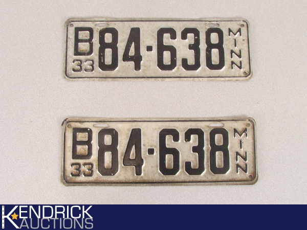 2 Vintage 1933 Minnesota License Plates