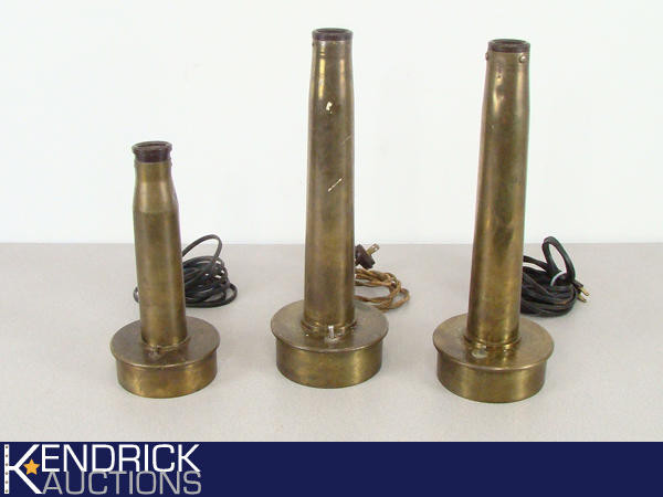 3 WWll Brass Shell Casing Trench Art Lamps