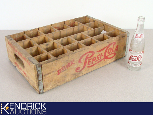 Vintage Pepsi Cola Wood Crate with Vintage Pepsi Bottle