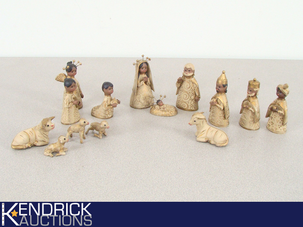 Black Americana Set of 14 Vintage Clay Nativity Figurines