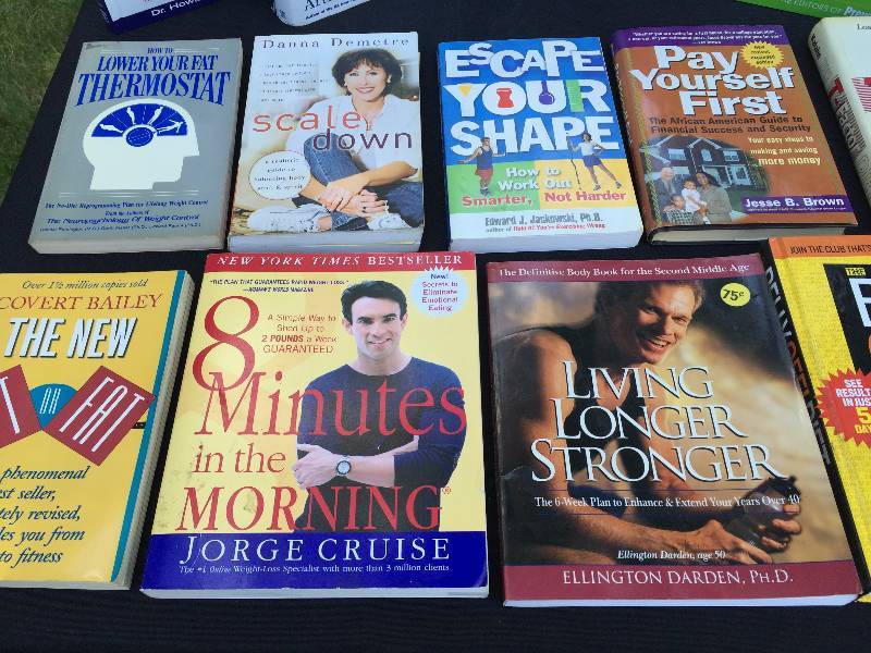 Large lot of self-help weight loss books for use after Thanksgiving