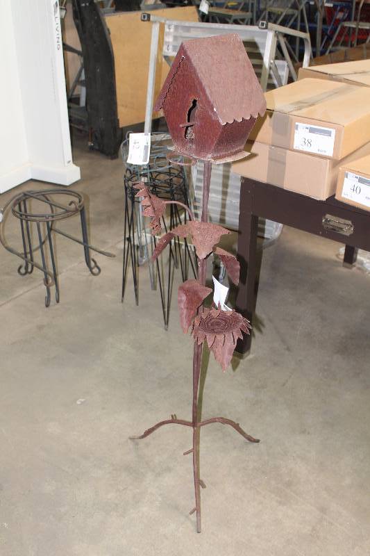 Metal Sunflower wBird House 57� Height.