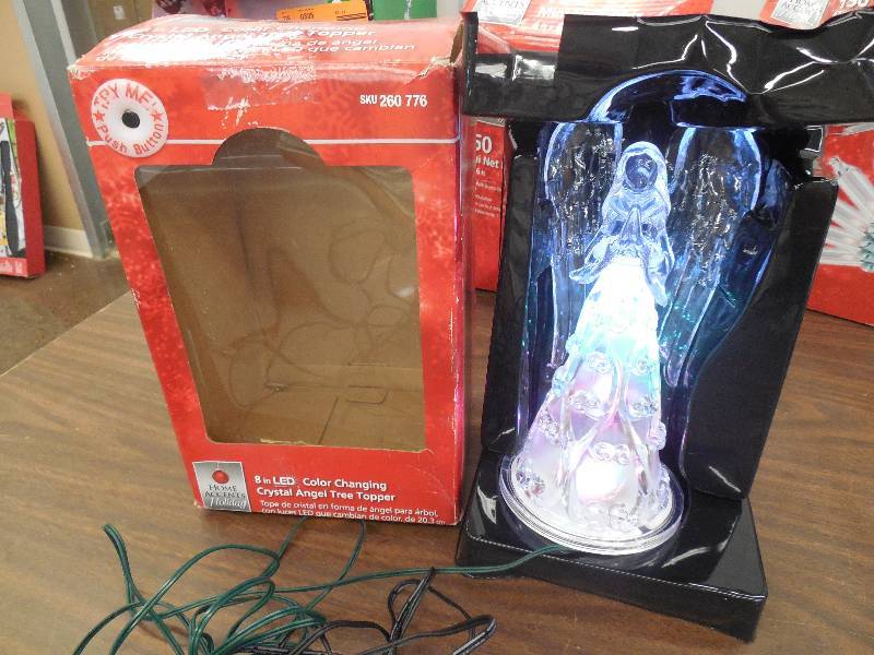 lot 22 image: 8 in. Crystal Angel Tree Topper with Color Changing LED Light