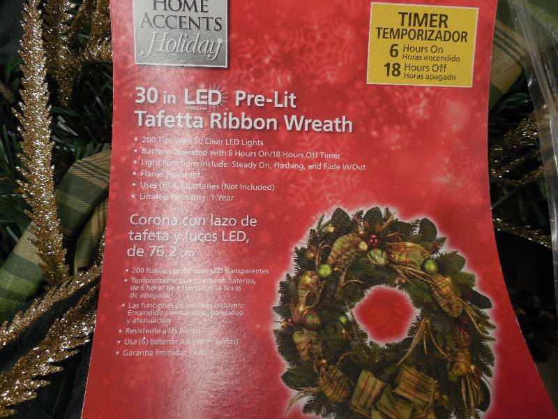 lot 75 image: 30in LED PRE-LIT RIBBON WREATH