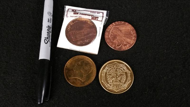 lot 71 image: Group of (4) Coins - Copper & Brass