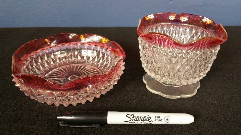lot 95 image: Indiana Ruby Red Diamond Cut Glassware