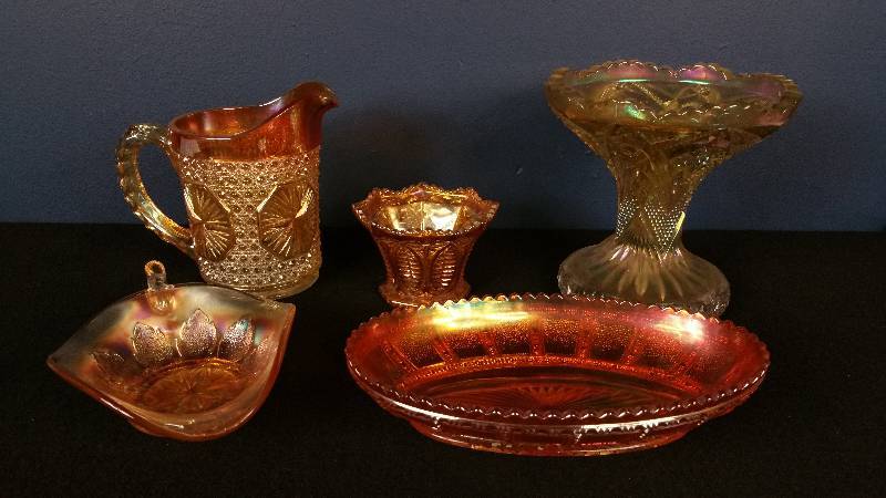 lot 98 image: Great Group of Marigold Carnival Glass - Imperial, Dugan, Etc.