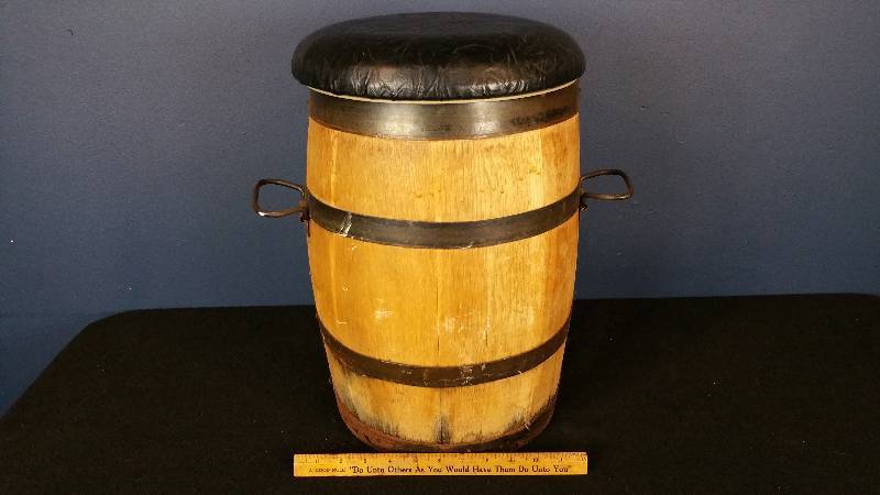 lot 125 image: Antique Barrel - Repurposed Into Cooler & Stool