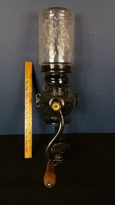 lot 126 image: Antique Wall-Mounted Nut Grinder Dispenser
