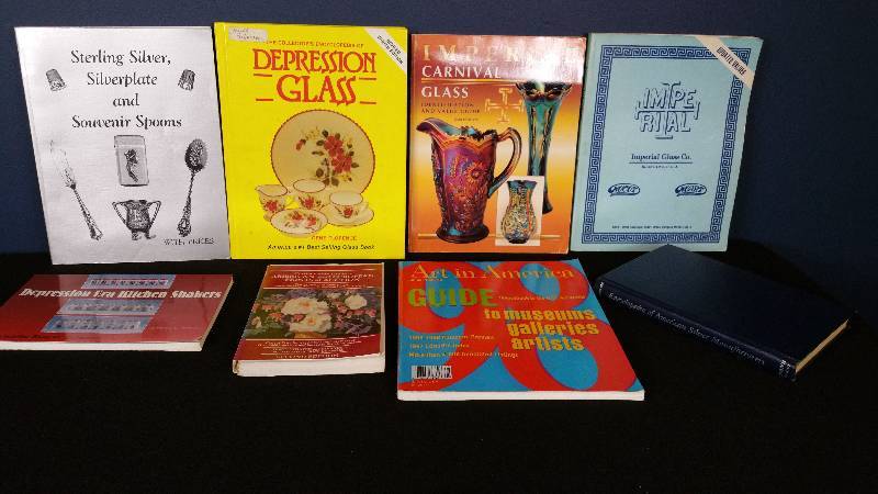 lot 163 image: Lot of (8) Depression & Carnival Glass and Silver Price Guides and Reference Books.