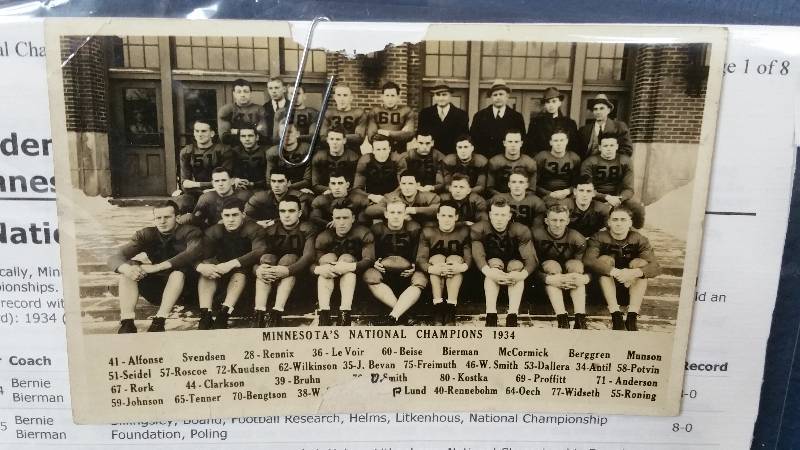 lot 168 image: 1934 Golden Gophers National Champion Original Postcard