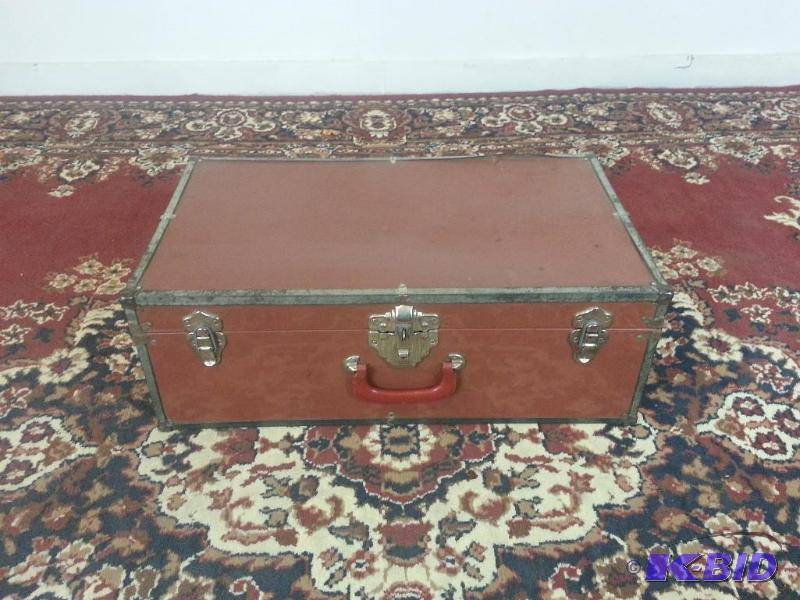 lot 19 image: Lot of Vintage Metal Travel Storage Trunks