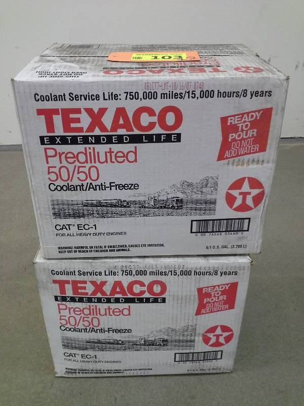 lot 103 image: Texaco Extended Lift Prediluted 5050 CoolantAnti-Freeze - 2 Cases of 6-1 Gallon Jugs (12 Gallons in Total)