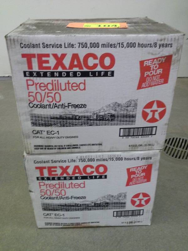 lot 104 image: Texaco Extended Lift Prediluted 5050 CoolantAnti-Freeze - 2 Cases of 6-1 Gallon Jugs (12 Gallons in Total)