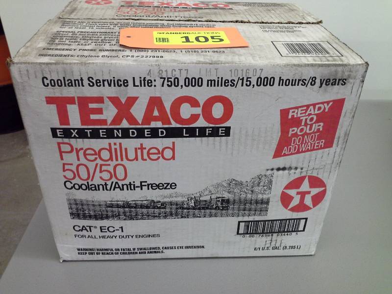 lot 105 image: Texaco Extended Lift Prediluted 5050 CoolantAnti-Freeze - 1 Case of 6-1 Gallon Jugs (6 Gallons in Total)