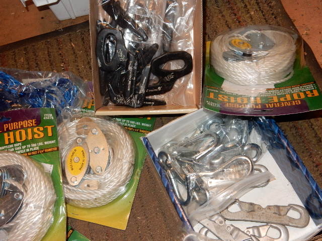 lot 55 image: Large lot of Ropes, Hoists, Pulleys, Clasps as pictured
