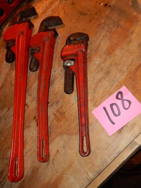 lot 108 image: 14, 18, 24in Pipe Wrenches