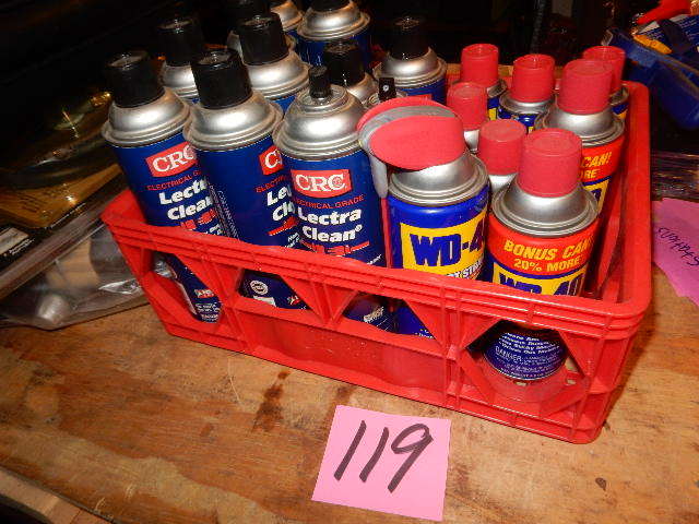 lot 119 image: Misc. Cans of pressurized liquid.  Electric Cleaner, Silicone Spray, WD40