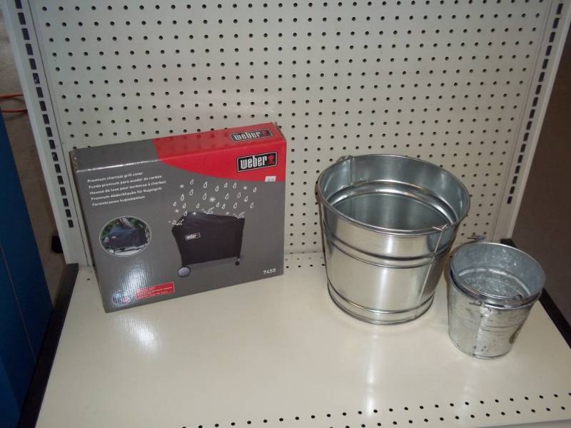 lot 92 image: Weber Grill Cover and Metal Pails