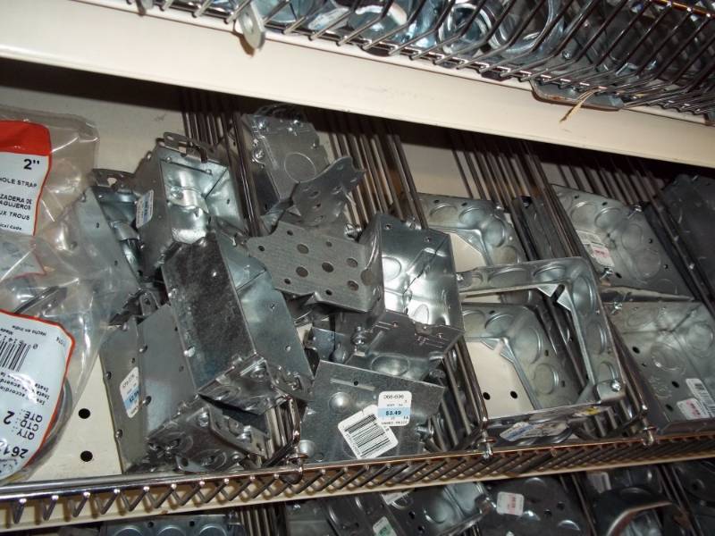lot 304 image: 4 ft Shelf Lot includes Metal Electrical Boxes