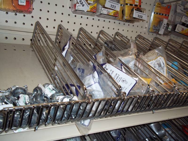 lot 326 image: 4 ft Shelf Lot includes cable connectors, conduit parts, etc