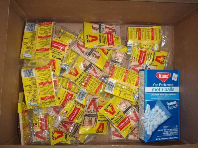 lot 564 image: Lot of 27 Mouse Traps Packages and box of Moth Balls