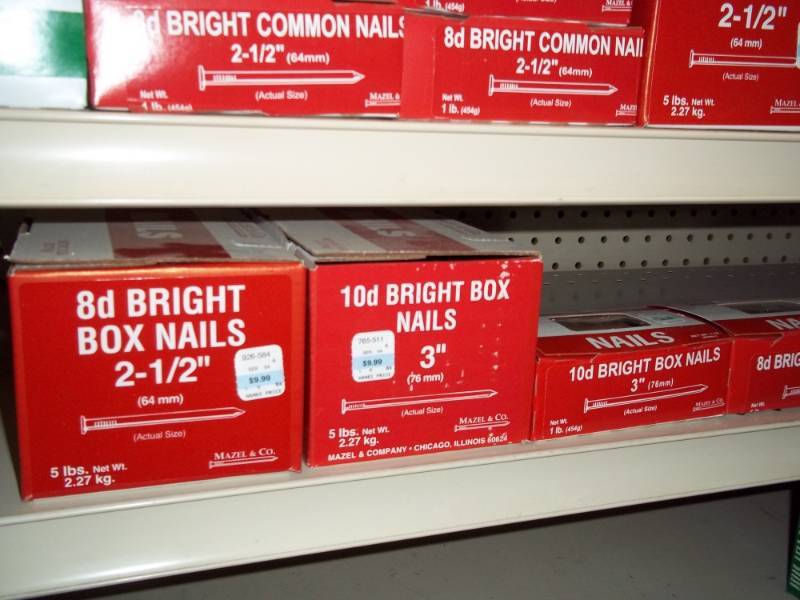 lot 805 image: Shelf Lot of 15 lbs of Variety of Bright Box Nails