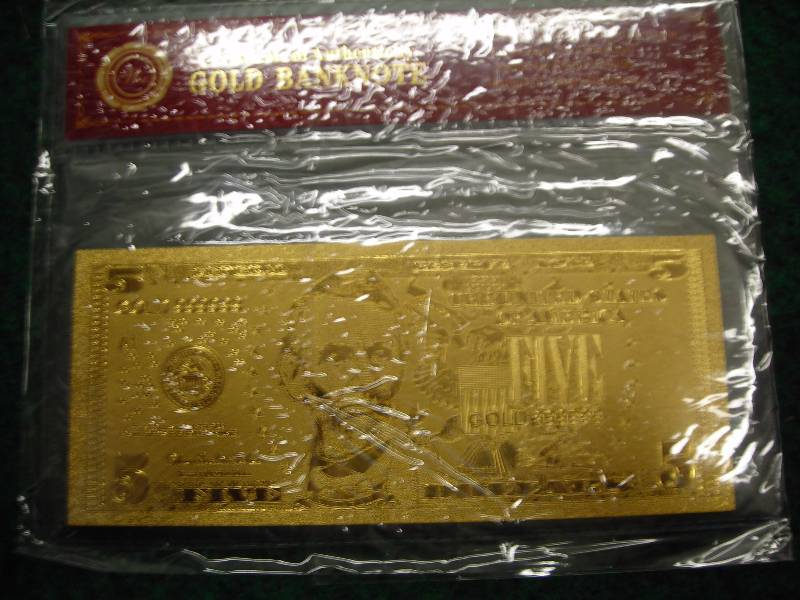 $5 Gold Bank Note With COA 24K (No Guarantee Of Quality Or Quantity)