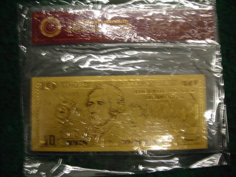 $10 Gold Bank Note With COA 24K (No Guarantee Of Quality Or Quantity)