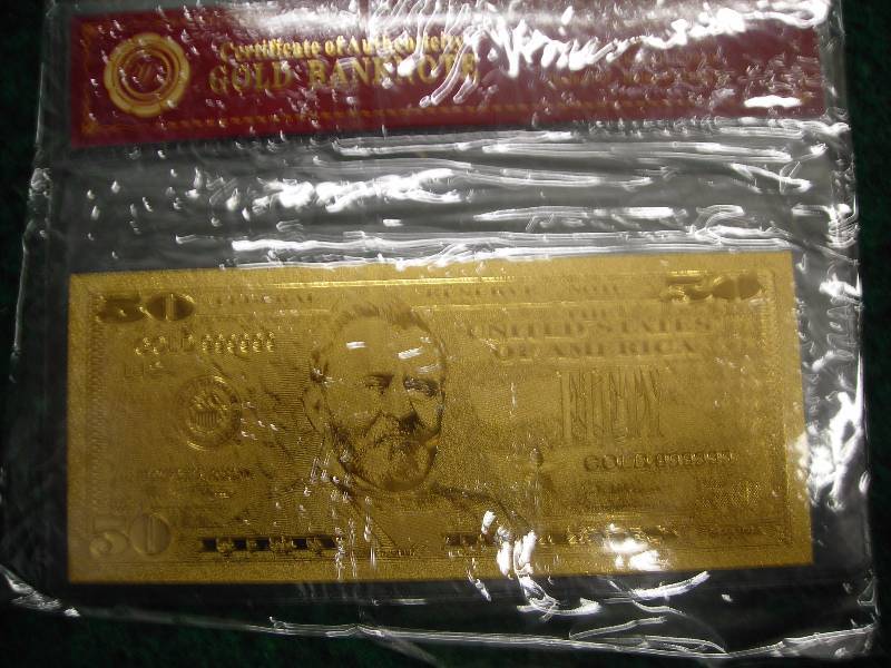 $50 Gold Bank Note With COA 24K (No Guarantee Of Quality Or Quantity)