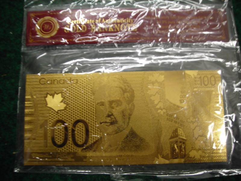 $100 Canada Gold Bank Note With COA 24K (No Guarantee Of Quality Or Quantity)