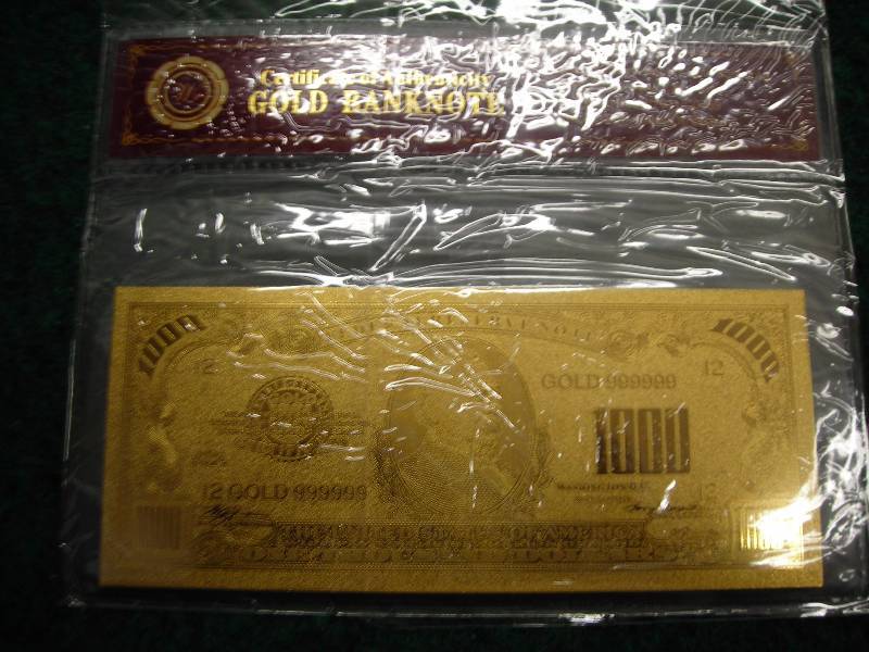 $1000 Gold Bank Note With COA 24K (No Guarantee Of Quality Or Quantity)