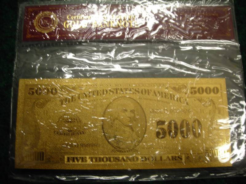 $5000 Gold Bank Note With COA 24K (No Guarantee Of Quality Or Quantity)