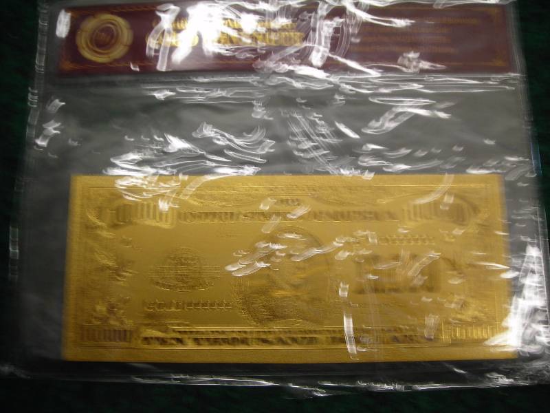 $10,000 Gold Bank Note With COA 24 K (No Guarantee Of Quality Or Quantity)