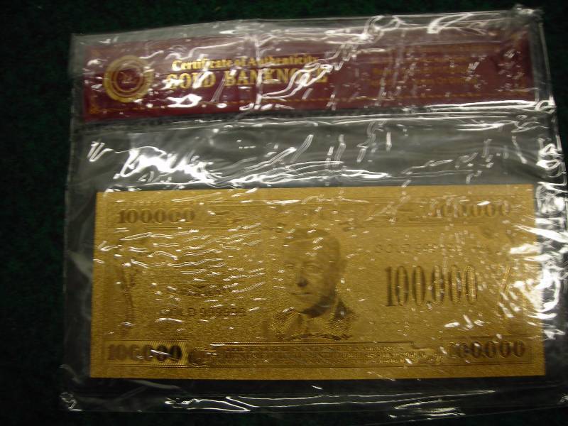 $100,000 Gold Bank Note With COA 24K (No Guarantee Of Quality Or Quantity)