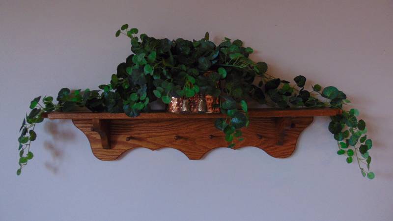 Wall Shelf with Copper Pot & Artificial Plant