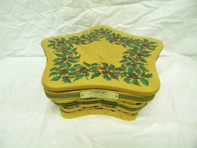 Longaberger 2001 Edition Green Christmas Collection Shining Star Basket Combo