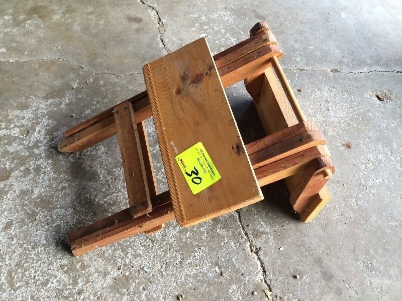 lot 30 image: wood table  stool  collapsible