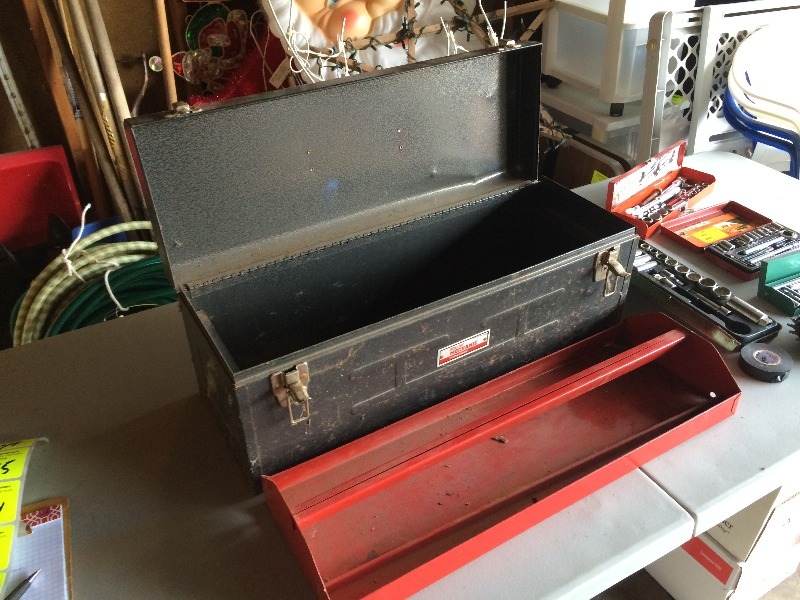 lot 41 image: Metal Tool Box and assorted socket sets